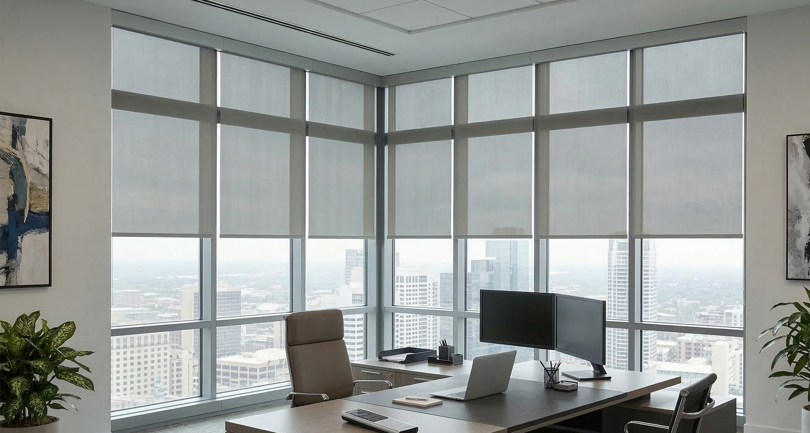 Office after motorized shades installed